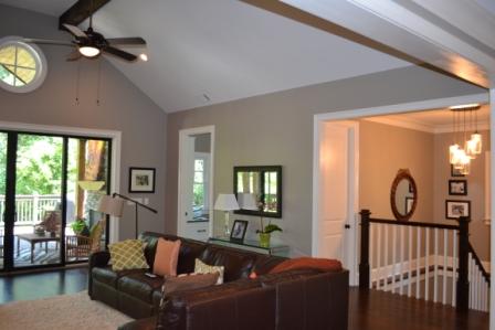 Great Room, stairs to Play Room